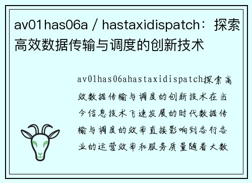 av01has06a／hastaxidispatch：探索高效数据传输与调度的创新技术